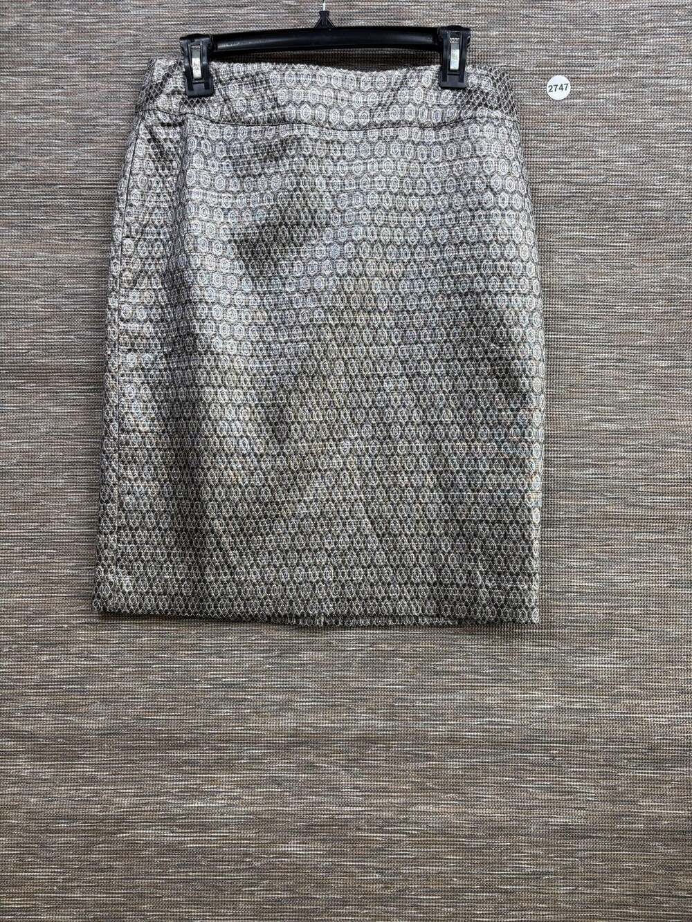 Charter Club Skirt Womens Petite 8P Gray Geometric Jacquard Lined Pencil
